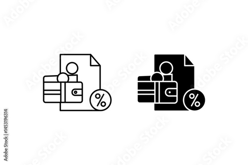 Taxation icon with document, wallet & percentage sign for finance & taxrelated designs, presentations, websites, and educational material.