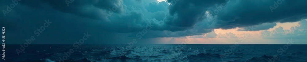 Obraz premium Dark, brooding clouds swirl above a churning, inky sea , natural disaster, moody