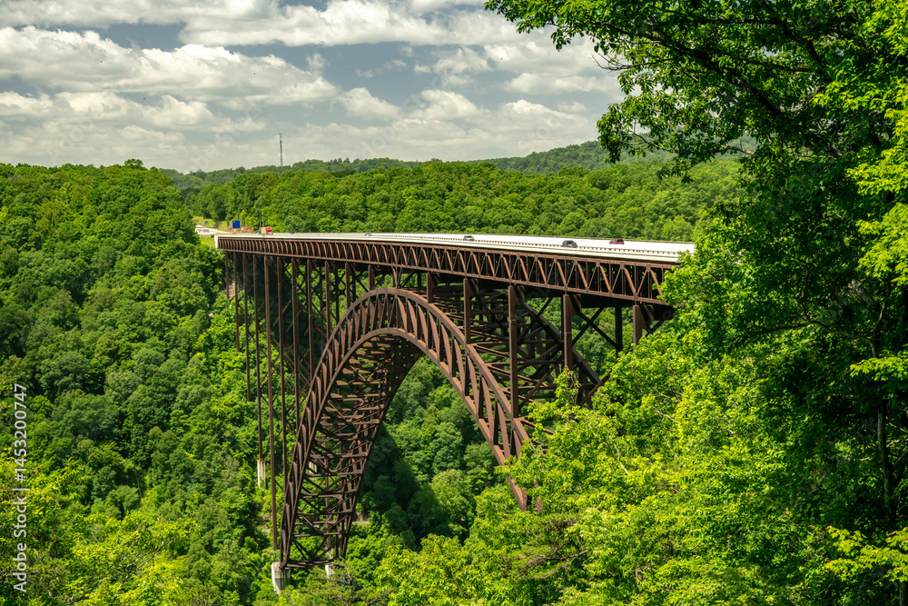 Traffic Crosses The New River Gorge Bridge In West Virginia