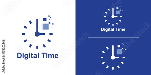 logo design combination clock and digital,logo design time tech,simple and elegant.