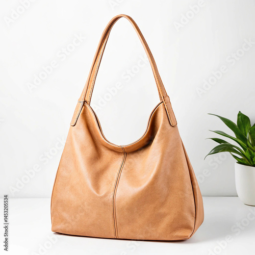 Soft leather slouch purse on white background