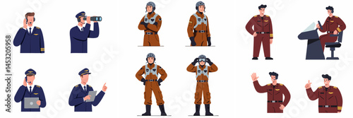Cartoon Pilots and Air Traffic Control Staff Characters Illustrations

