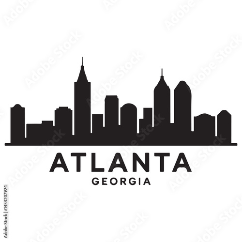 Atlanta Georgia skyline silhouette. Black Atlanta city design Vector Black silhouettes. with white background