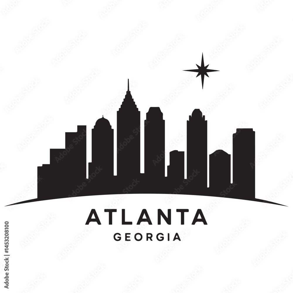 Naklejka premium Atlanta Georgia skyline silhouette. Black Atlanta city design Vector Black silhouettes. with white background