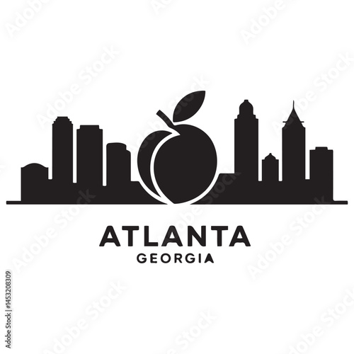 Atlanta Georgia skyline silhouette. Black Atlanta city design Vector Black silhouettes. with white background