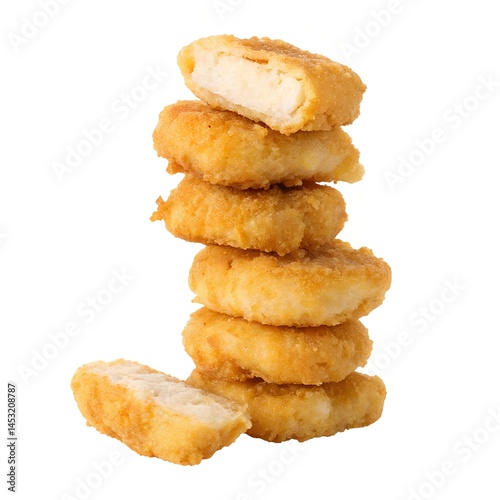 Stack of Crispy Breaded Chicken Nuggets on White Background