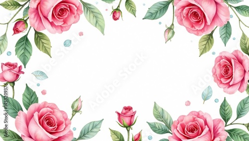Delicate watercolor roses & leaves, repeating pattern, repeating pattern, leaves