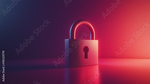 Minimalistic Cyber Security Concept with Lock Icon and Encryption Technology, Clean Design with Copy Space for Secure Network Imagery