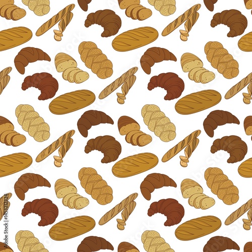 Seamless pattern of delicious sweet pastry and bakery.