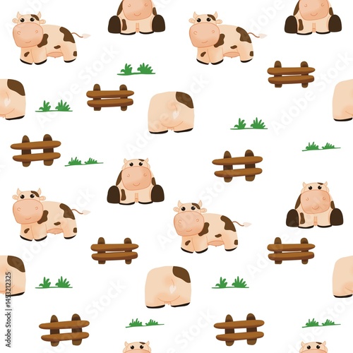 Seamless pattern of cute nursery cow, hand drawn illustration of cute cow 