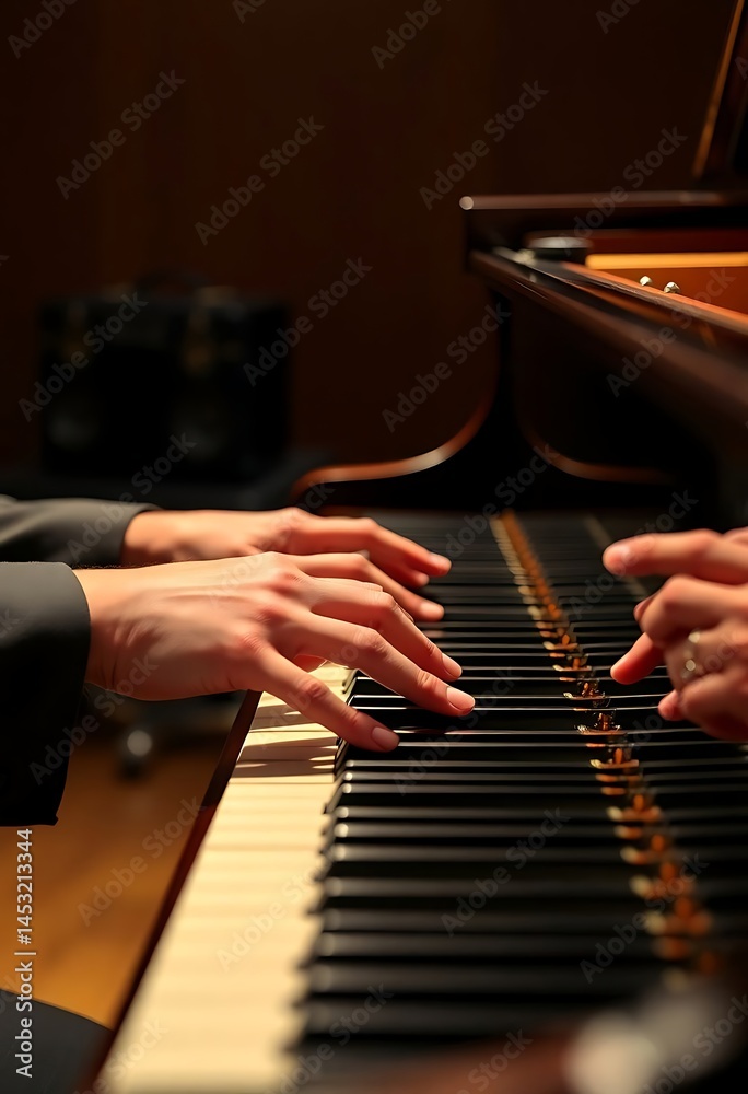 Fototapeta premium two hands on a piano playing a musical instrument
