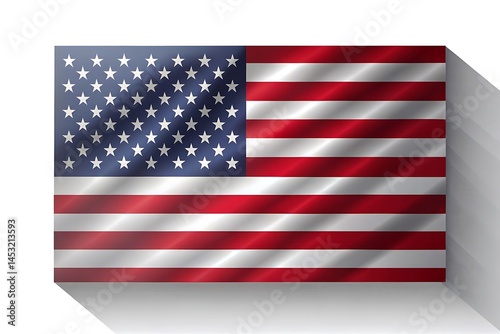 Shining American flag with a metallic texture and long shadow effect