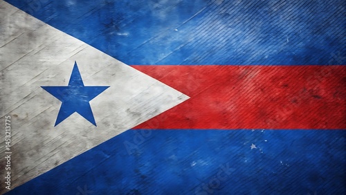 Grunge style flag featuring a blue star and red and blue stripes