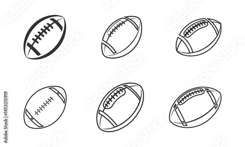American Football Set Icons, Black And White Sports Balls Vector Illustration Silhouettes.