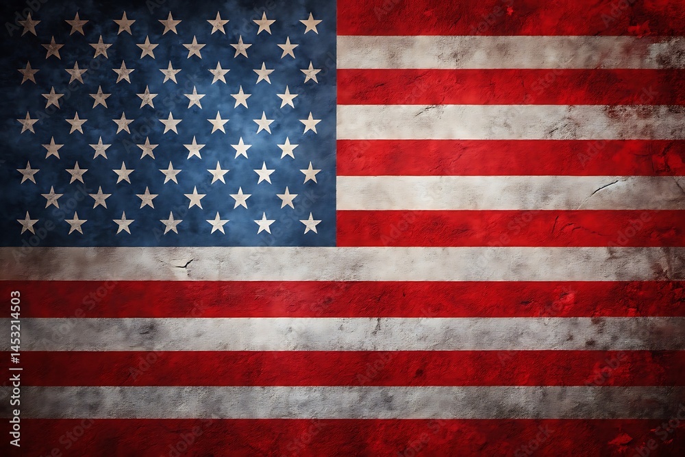 Naklejka premium Distressed and Textured American Flag Illustration with Worn Patriotic Charm