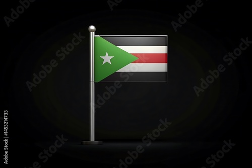 Elegant South Sudan Flag Displayed Against a Dark Background on Pole