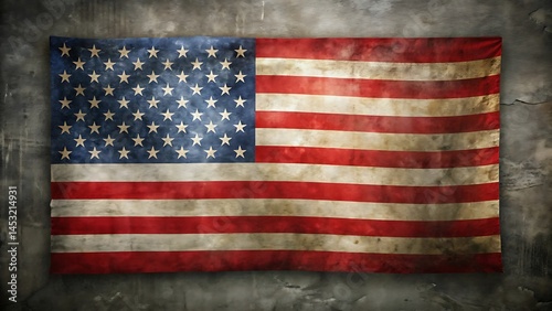 Rustic American Flag Hanging on Textured Concrete Wall with Vintage Appeal