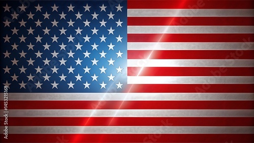 A digitally created image of the American flag with bright lighting effects