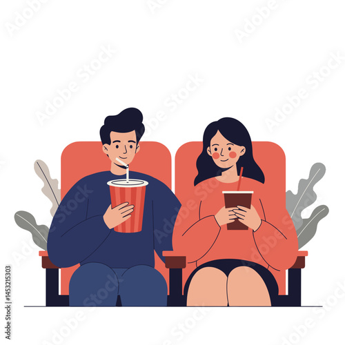 Couple Enjoying Drinks Watching Movie in Movie Theater, Leisure, Entertainment, Date night. Entertainment blogs, advertising, lifestyle content