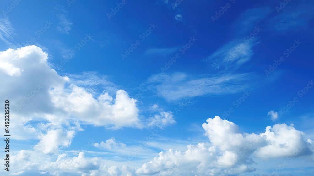 Obraz premium Vast blue sky with scattered clouds, a serene minimalist canvas of endless calm