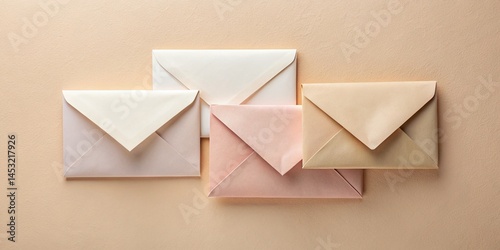 Vintage Flat Lay: Pastel Envelopes on Peach Background - Stationery Photography