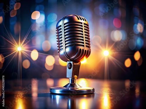 Vintage Shiny Microphone for Stage Performances - Low Light Photo