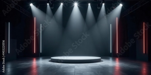 Geometric spotlight patterns on a black and white stage Bold, graphic design , minimalist, graphic