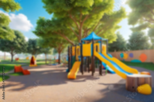 Wallpaper Mural Children's games in the park blur, bright and cool atmosphere, natural theme with trees next to it, no humans, 8k quality. Torontodigital.ca