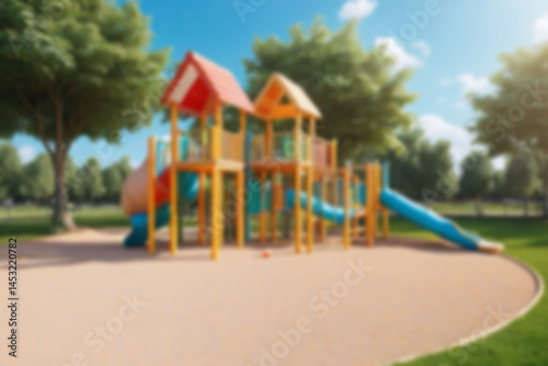 Wallpaper Mural Children's games in the park blur, bright and cool atmosphere, natural theme with trees next to it, no humans, 8k quality. Torontodigital.ca