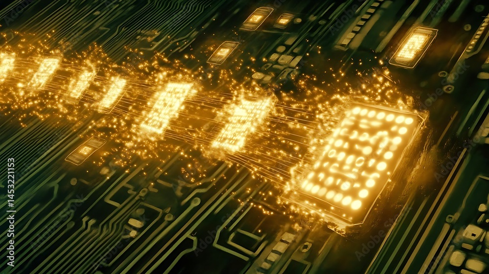 Obraz premium Data stream circuit board flow