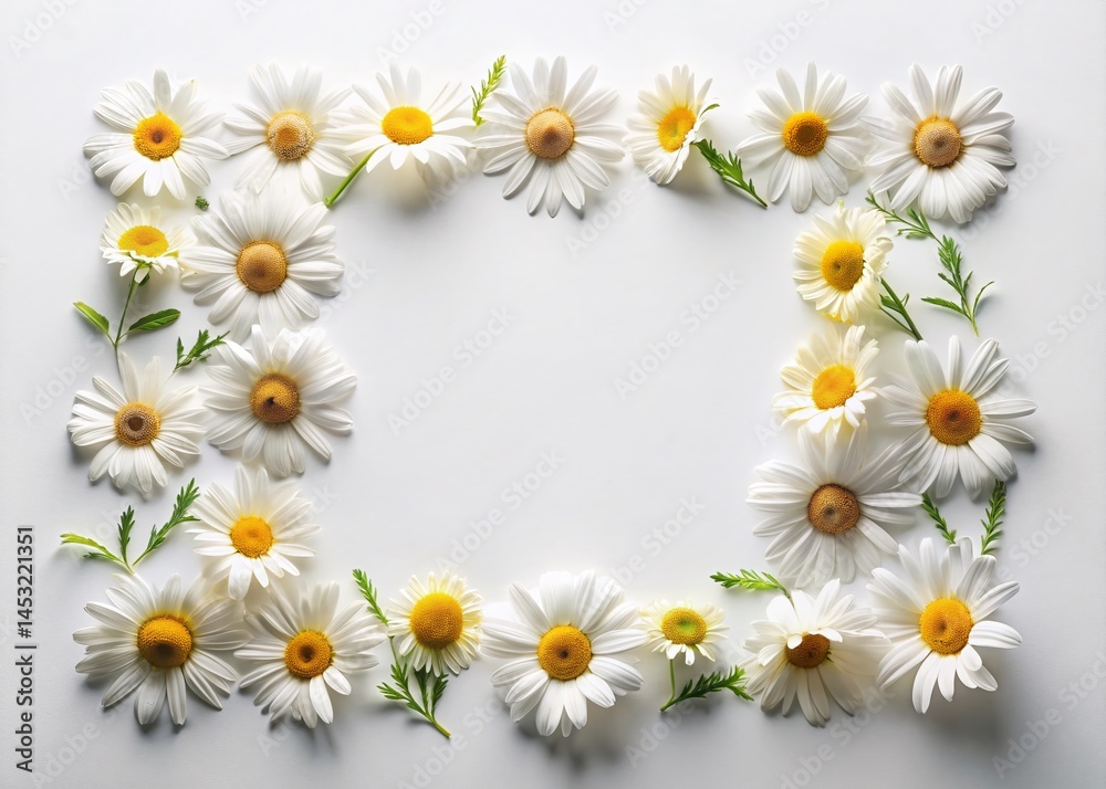 Obraz premium White Daisies Floral Frame Mockup: High-Key Food Photography Background