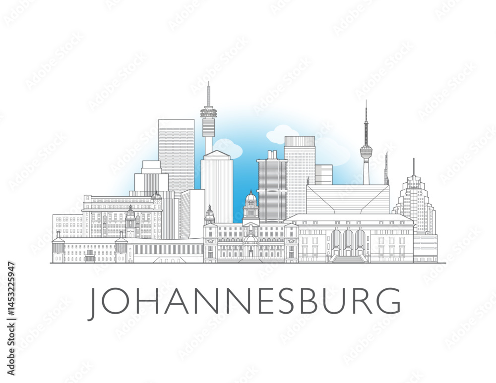 Obraz premium Johannesburg, South Africa, cityscape illustration skyline drawing