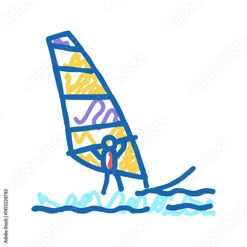 windsurfing extreme sport icon doodle illustration