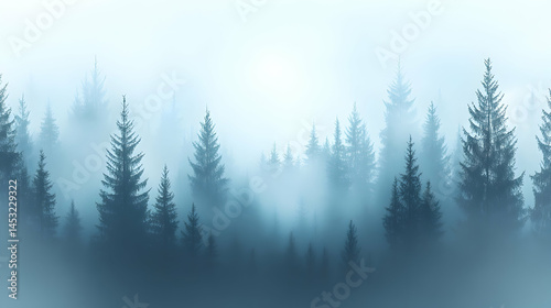 Misty forest scene tranquil atmosphere nature background