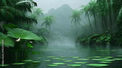 Misty rainforest scene tranquil nature photography