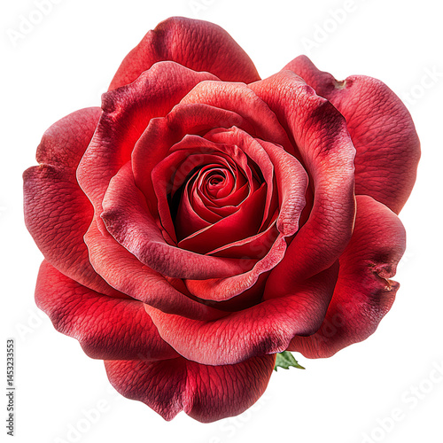 A Blooming Red Rose with Delicate Petals Isolated on Transparent Background