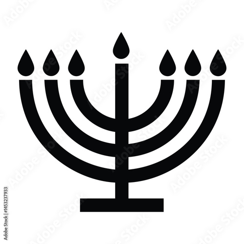 Menorah symbol seven branch , black and white isolated vector illustration