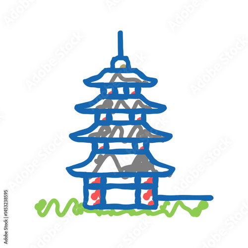 pagoda asia building icon doodle illustration