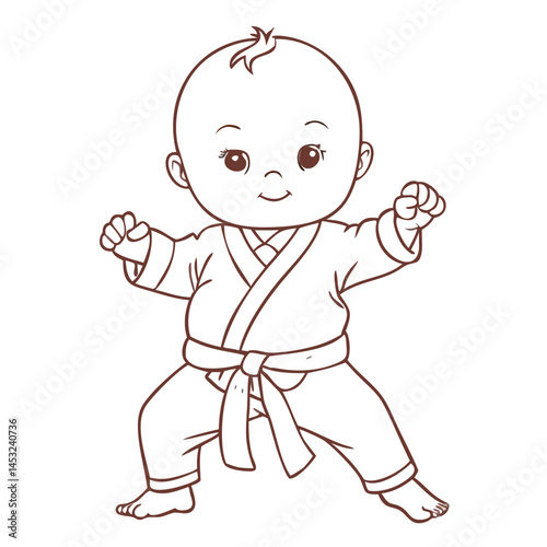 Cute Cartoon Illustration of a Little Master Practicing Karate Moves at a Dojo During Daytime Generative AI