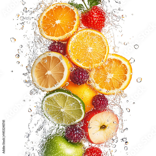 Modern Crisp Fusion VIII Citrus Fruit and Water Splash Isolated on Transparent Background photo