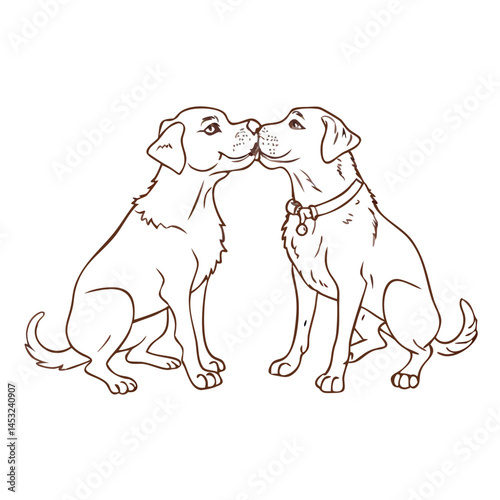Two Dogs Sharing a Loving Moment With Noses Touching in a Simple Vector Illustration Style Generative AI