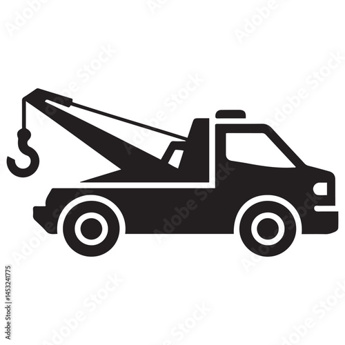 Car towing truck icon. Vector Black silhouettes. with white background