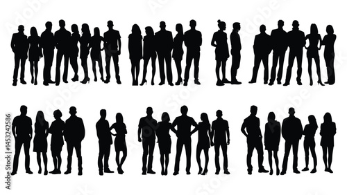 Collection of people standing silhouette, business people silhouettes, group of business people