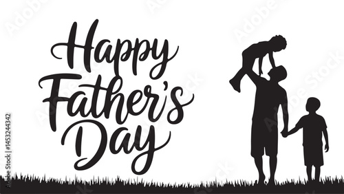Father and child silhouettes, a vector illustration of family love, show a man and boy playing sport and the evolution of Dad with her children