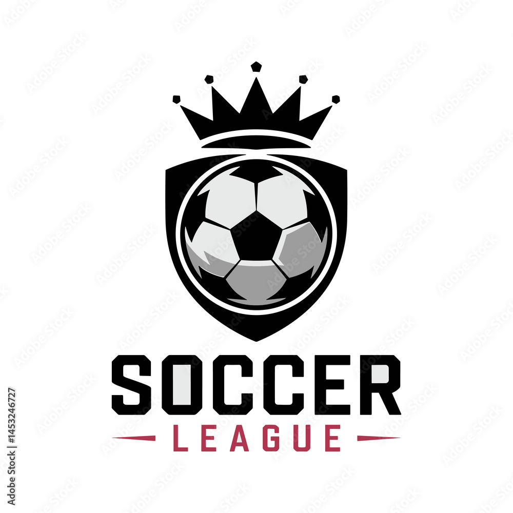 Obraz premium Majestic Soccer Ball in Shield with Royal Crown for a Sports League Logo