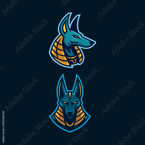 Ancient Egyptian Anubis Jackal God Head Logos in Profile and Facing