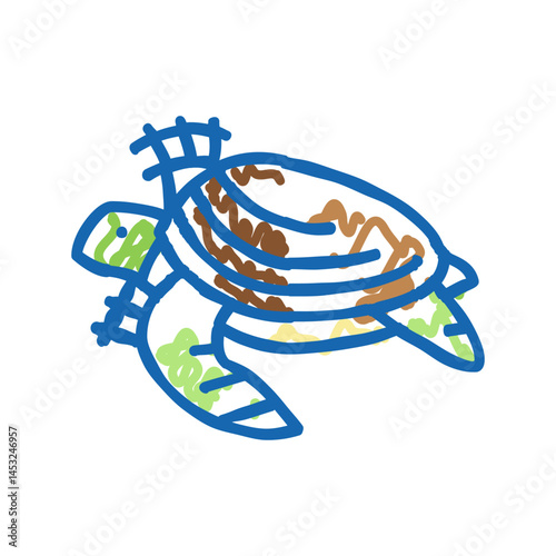 turtle in plastic net icon doodle illustration