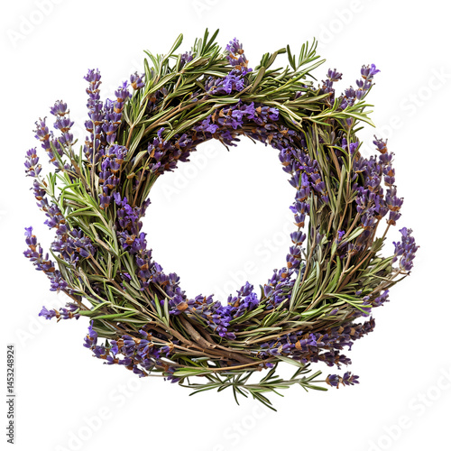 A Handcrafted Funeral Wreath with Dried Lavender Flowers Isolated on Transparent Background