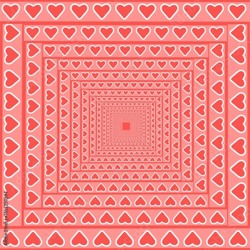 Heart shapes arranged in a continuous spiral pattern with a pink theme