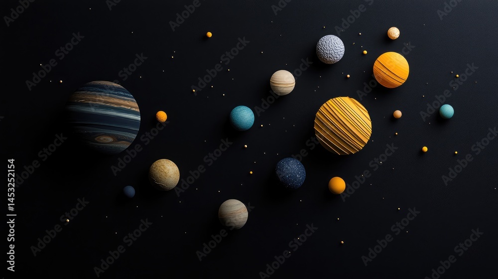 Fototapeta premium Planets and Stars on a Black Background
